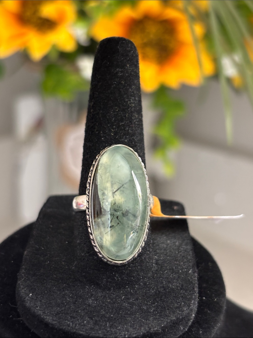 Sterling Silver Moss Agate Gemstone Ring Size 7.50